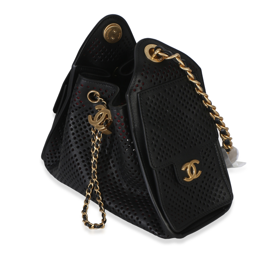 Chanel Black Perforated Calfskin Small Chanel 25 Hobo - Picture 4 of 8